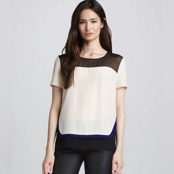 Diane Von Furstenberg Becky Colour Block Silk Blouse, size Small (4) - Picture 1 of 9